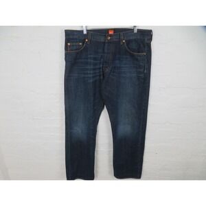 Hugo Boss Jeans Mens 38x32 Blue Straight Leg Button Fly Denim Cotton Dark Wash
